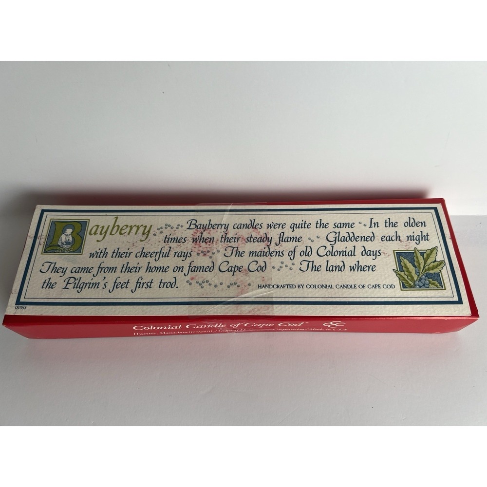 BAYBERRY CANDLES TWO 10" Tapers Hand Dipped COLONIAL CANDLE CAPE COD USA Vintage